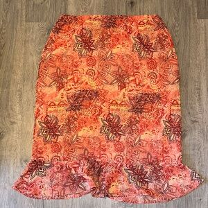 CJ Banks Orange and Red Patterned Skirt
